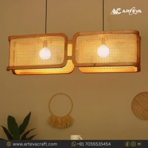 Arcane Rattan Linear Pendant Light – Premium 43 Inch Boho Cane Chandelier for Living Room & Dining