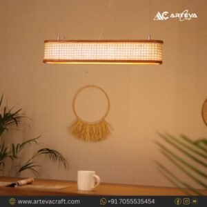 Lantova Rattan Linear Pendant Light – Modern Cane Hanging Chandelier for Kitchen Island & Counter Top