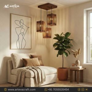 Solid Wood Cluster Hanging Lamp – Elegant Multi Pendant Chandelier for Living Room & Dining