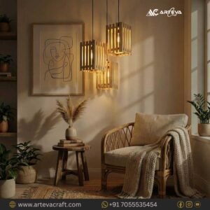 Elegant Wooden Cluster Hanging Lamp – Warm Ambient Multi Pendant Light for Living Room & Dining